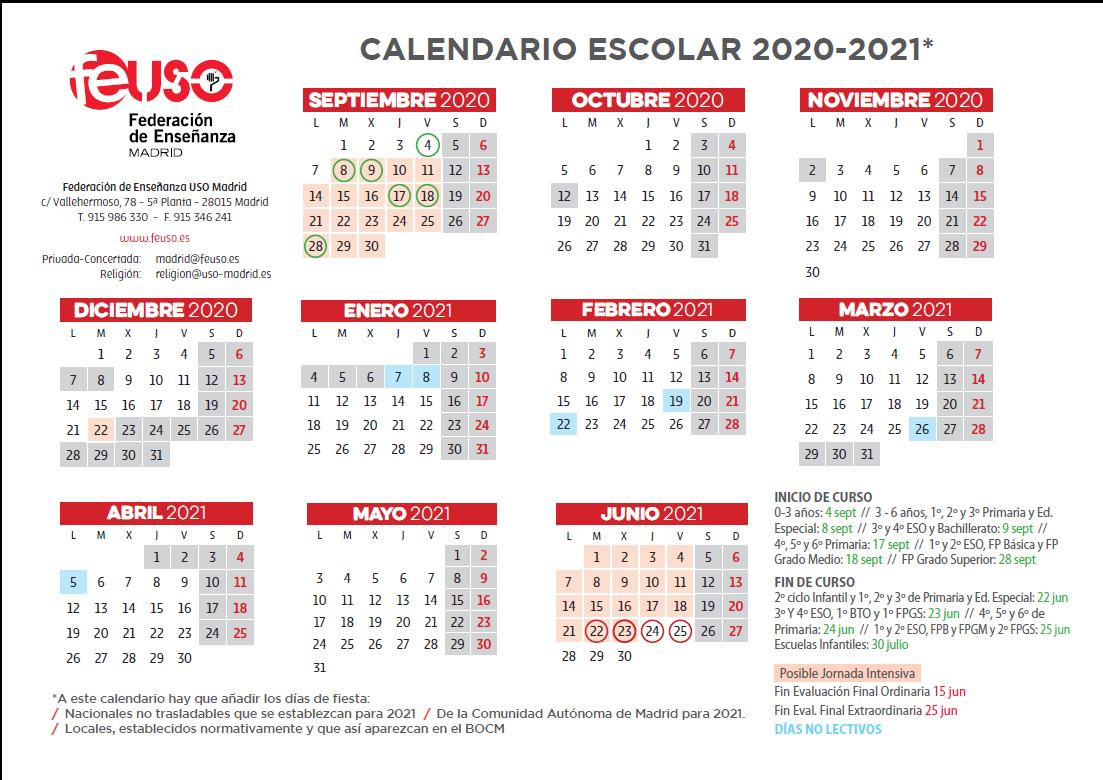 Federacion De Ensenanza De Uso Modificacion Calendario Escolar Calendario Feuso Madrid